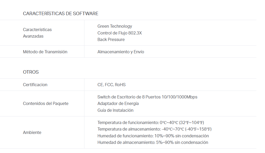 Switch Tp-link LS1008G/8 PUERTOS GIGABIT RJ45/10-100-1000MBPS/CUBIERTA PLASTICA/IEEE 802.3X