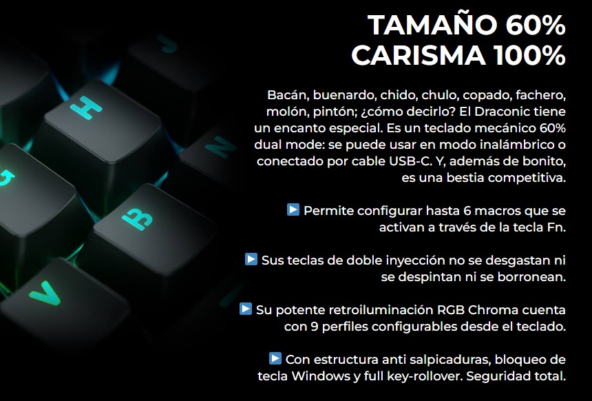 Teclado Gaming Redragon DRACONIC PRO K530-OG&GY&BK-RGB-PRO WIRELESS 60% SWITCH BROW Wired / 2.4Ghz / BT