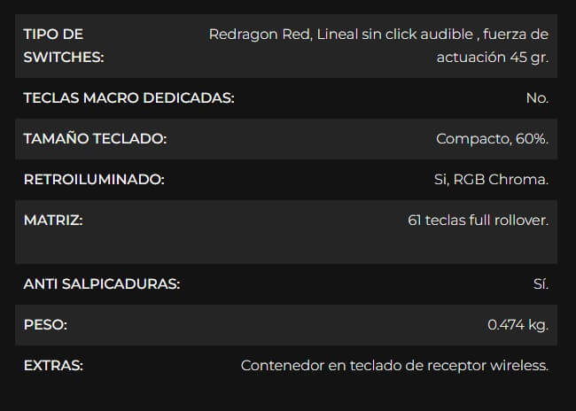 Teclado Gaming Redragon FIZZ PRO K616-RGB Negro Mecanico Wireless 60% Switch Rojo Wired / 2.4Ghz / BT