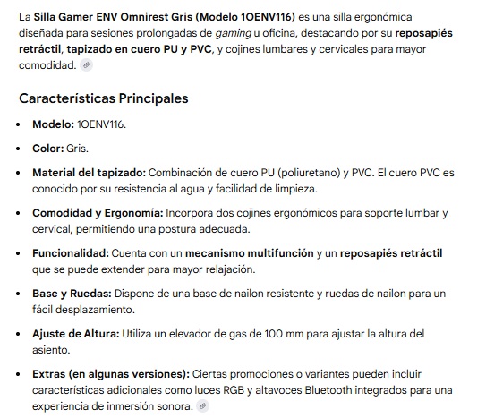 Silla Gamer Env Omnirest Gris 1OENV116