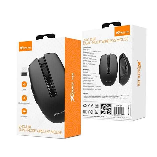 Mouse Xtrike Me GW-224BK Optico/6 Botones/Wireless 2,4Ghz/Bluetooth 5.2/Distancia 10m/DPI 800-1600/Black