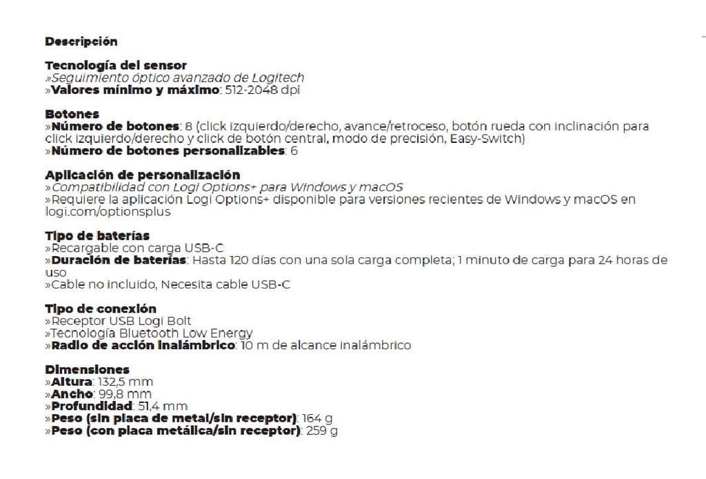 Mouse Logitech MX Ergo S Wireless TrackBall Logi Bolt Black Bluetooth Bateria Recargable 910-007261