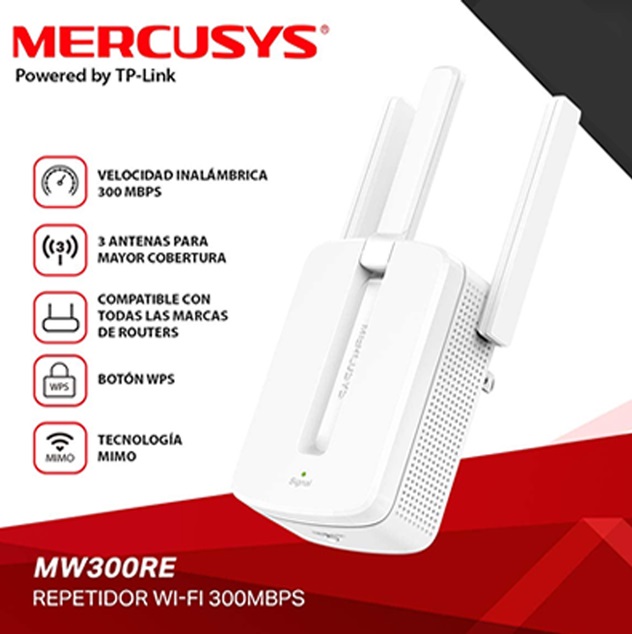 Wireless Repetidor 300 Mercusys MW300RE 300Mbps con 3 Antenas externas