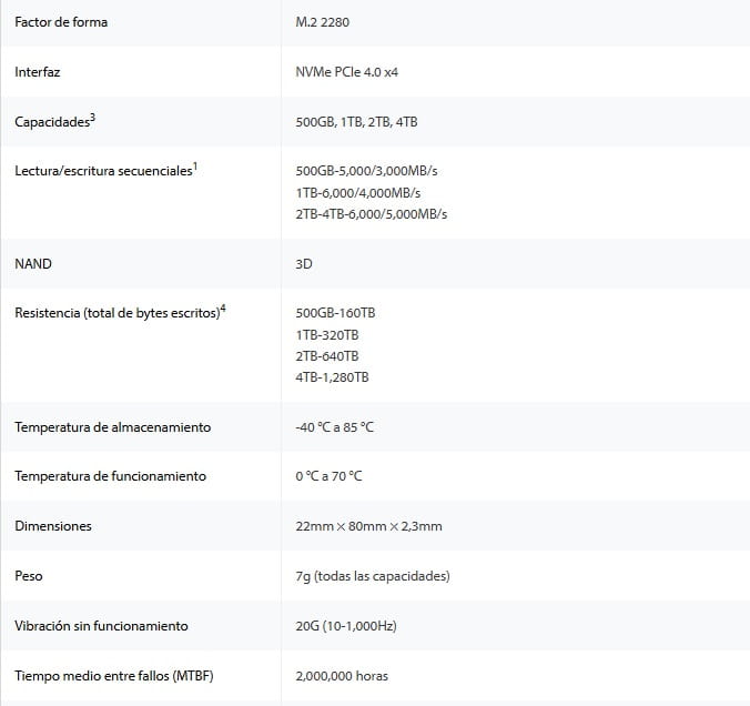SSD Kingston NV3 M.2 de 2Tb NVME SNV3S-2000G 2280  PCIe 4.0 x 4 NVMe 6000-5000MB-s NAND 3D
