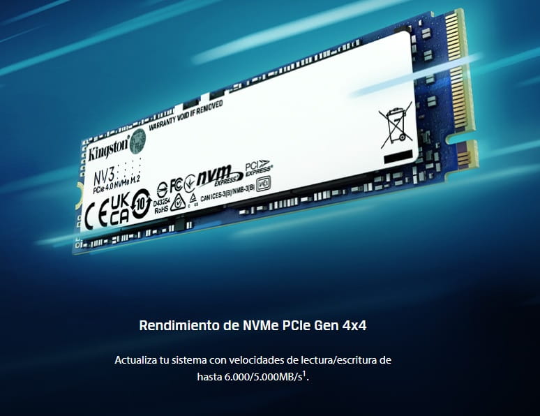 SSD Kingston NV3 M.2 de 500Gb NVME SNV3S/500G 2280  PCIe 4.0 x 4 NVMe 5000-3000MB-s NAND 3D
