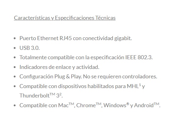 Adaptador UnnoTekno USB C 3.0 a LAN Ethernet 10/100/1000Mbps IEEE 802.3 AD3002BK