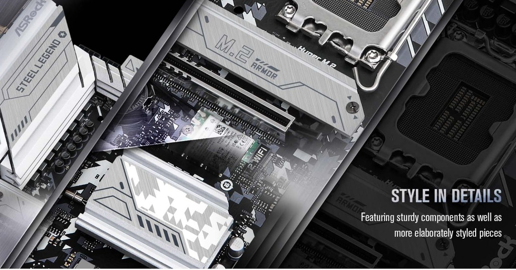 Tarjeta Madre ASROCK B760M Steel Legend 14va LGA1700 4DDR5 WIFI HDMI DP M.2 15USB PCIE5.0 mATX