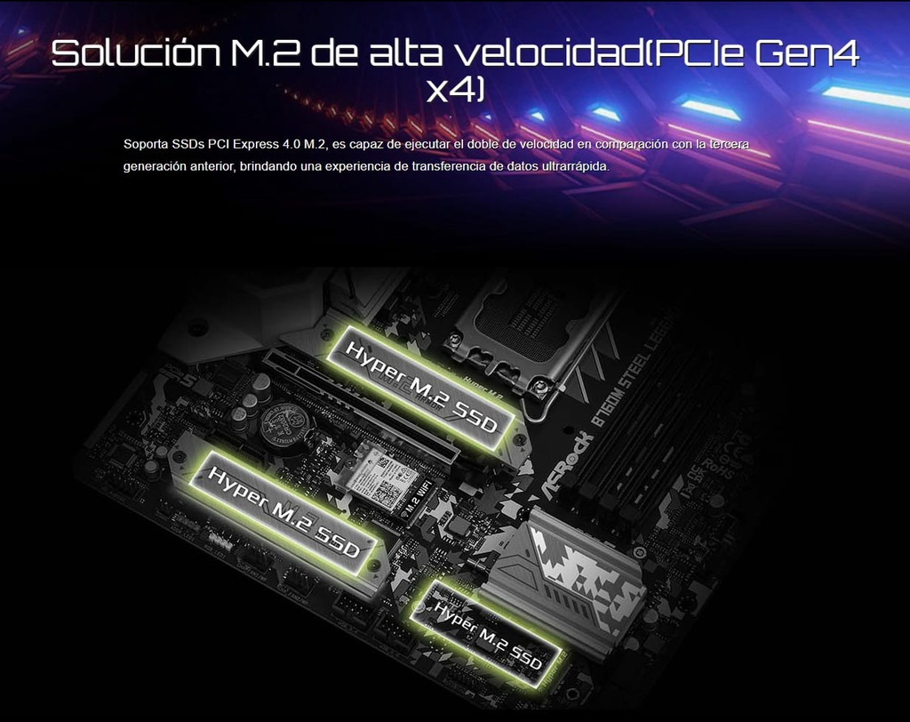 Tarjeta Madre ASROCK B760M Steel Legend 14va LGA1700 4DDR5 WIFI HDMI DP M.2 15USB PCIE5.0 mATX