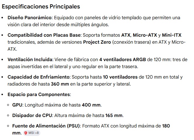 Case MSI MAG PANO 130R PZ Blanco aRGB vidrio templado Mid-Tower no incluye fuente de poder