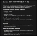 TARJETA DE VIDEO MSI GEFORCE RTX 3050 VENTUS 2X 6GB GDDR6 96bit HDMI DP PCIe 4.0 2VENT 912-V812-201