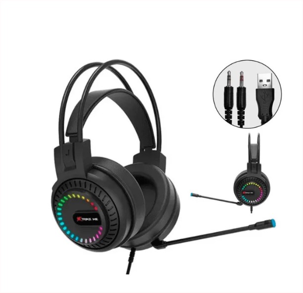 Audífonos Xtrike-Me HP-318 Estéreo con Micrófono, RGB, USB + Jack 3.5mm, Cable 1.8m Negro