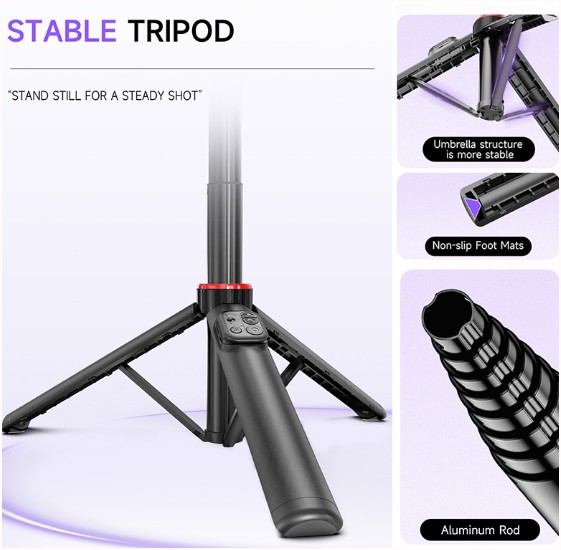 Estabilizador Gimbal con seguimiento facial IA inteligente antivibración C22 barra de aleación de aluminio de 1338 mm trípode palo selfie con interfaz de 1/4