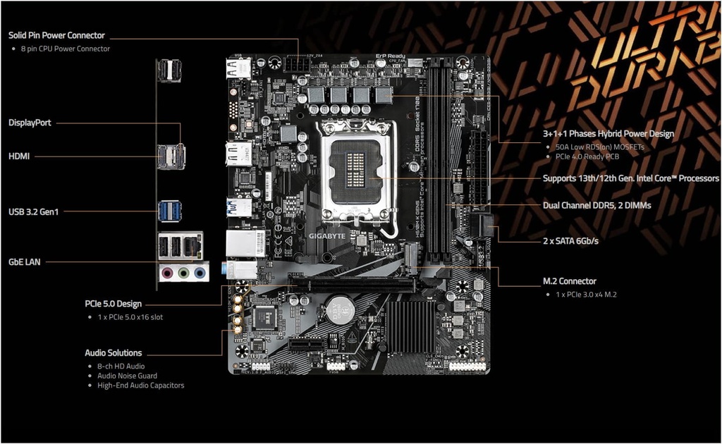 Mbo Gigabyte H610M K GEN5 DDR5 14VA LGA1700 2DDR5 HDMI M.2 USB3.2 PCIe4.0 micro-ATX