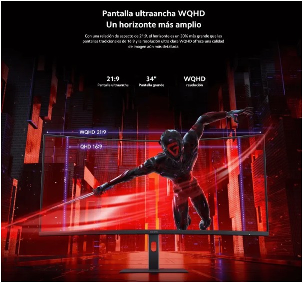 Monitor Xiaomi 34 G34WQi CURVO WQHD 3440x1440 180Hz 1ms FreeSync premiun 100% sRGB Black