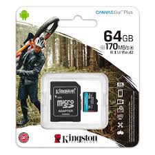 Memoria Kingston Micro Sd 64gb Canvas Go! Plus Class 10 Up to 170Mb/s Read Con Adaptador Ideal Celulares