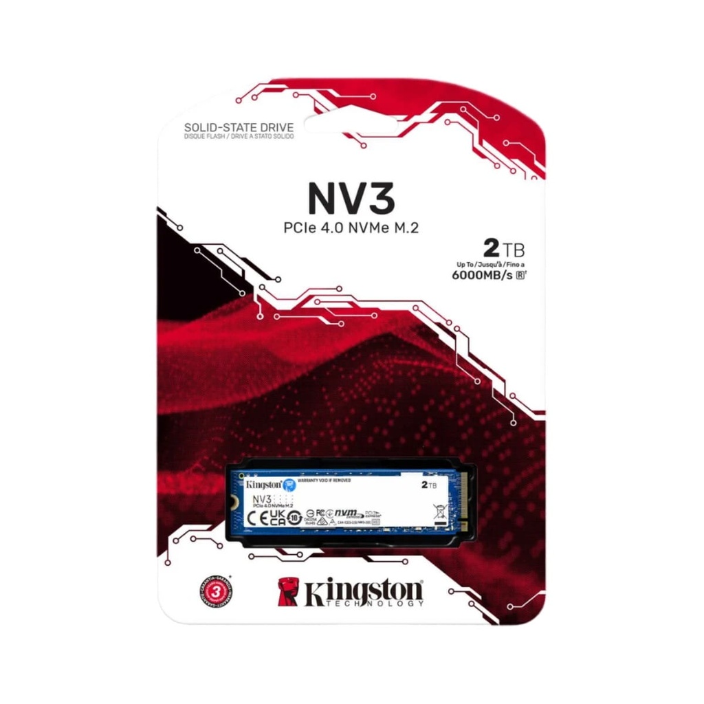 SSD Kingston NV3 M.2 de 2Tb NVME SNV3S-2000G 2280  PCIe 4.0 x 4 NVMe 6000-5000MB-s NAND 3D
