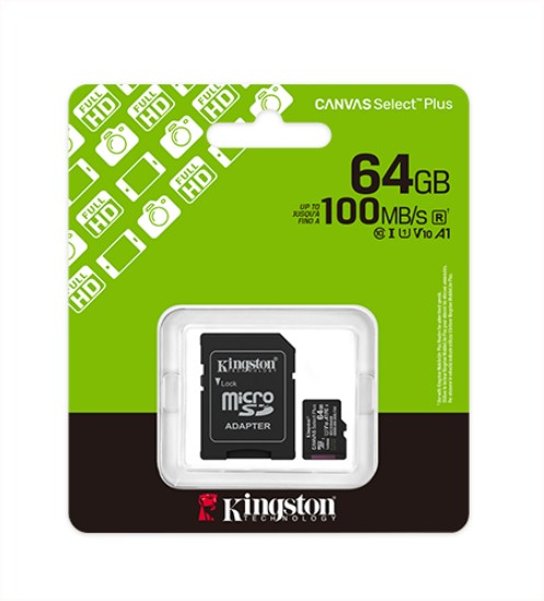 Memoria Kingston Micro Sd 64gb Canvas Select Plus Class 10 100mb Con Adaptador SDCS3