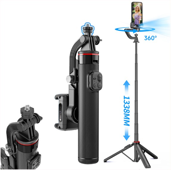 Estabilizador Gimbal con seguimiento facial IA inteligente antivibración C22 barra de aleación de aluminio de 1338 mm trípode palo selfie con interfaz de 1/4