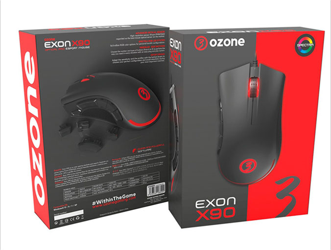 Ratón Gaming Ozone Exon  X90 RGB Spectra DPI 12000 Sensor óptico Pixart PMW 3360