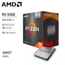 Procesador Amd Ryzen 5 5500 3.6ghz up to 4,2Ghz 6 Nuclueos 12 Hilos 3Mb Am4 Cache 64w 7nm FinFET