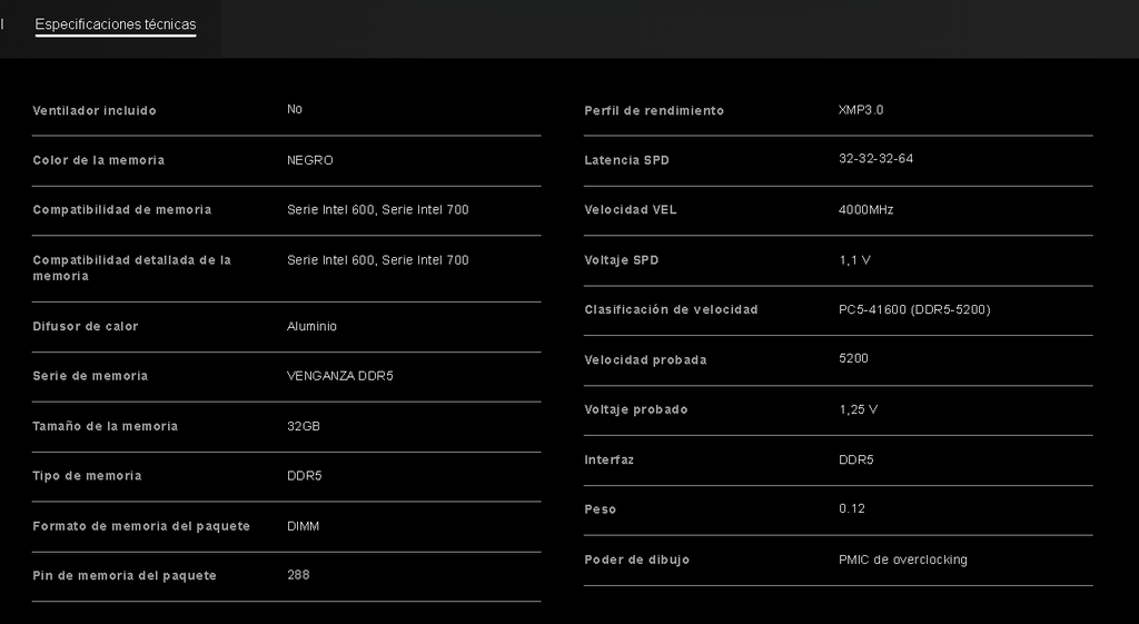 Memoria Ram Corsair 32gb Ddr5 5200MHz Vengeance Black C40 CMK32GX5M1B5200C40