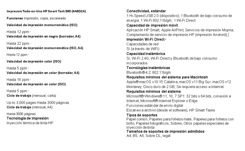 IMPRESORA MULTIFUNCION HP WL-580 TINTA CONTINUA WIFI 12 PPM