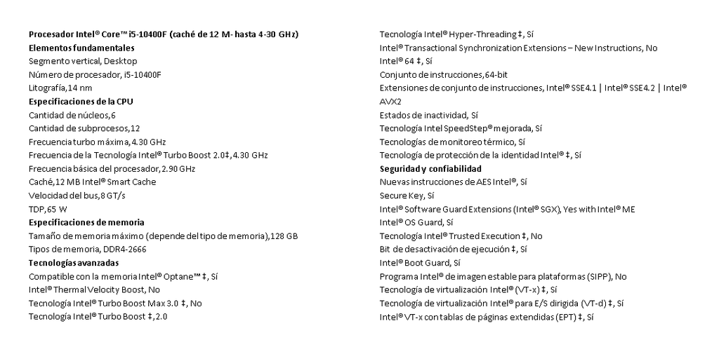 Proc. Intel Core i5-10400F 2.90GHz LGA1200 10MA GENERACIÓN
