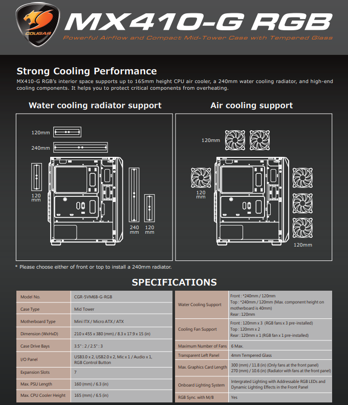 Case Cougar Gamer MX410-G RGB vidrio templado RGB Mid-Tower no incluye fuente de poder  385VM60.0001