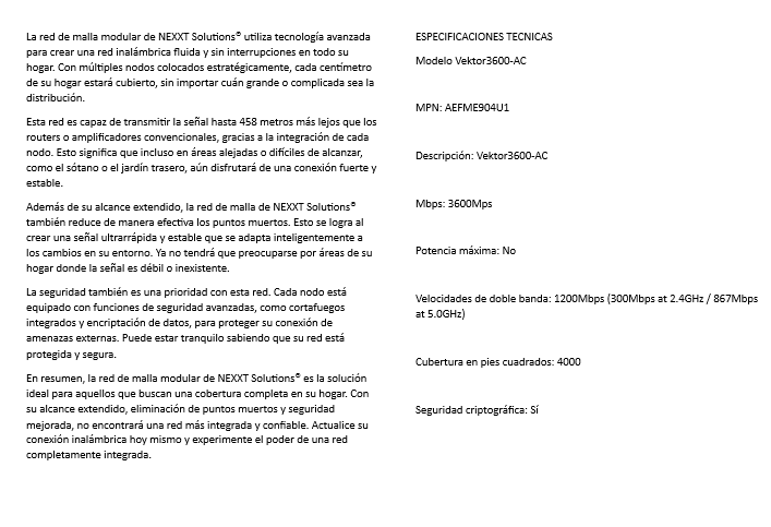 Sistema Modular con 3 Nodos Vektor 3600AC Mesh Nexxt Solutions Connectivity 802.11ac  AEFME904U1