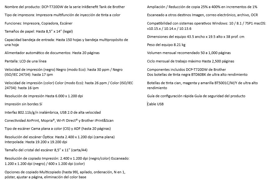 Impresora multif. Brother T720DW Wifi Duplex ADF-20Pag 20PPM  DCP-T720DW