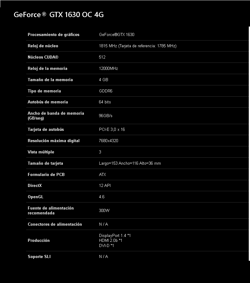 Tarjeta de Video Gigabyte Geforce gtx-1630 OC 4GB GDDR6 HDMI DP DVI  GV-N1630OC-4GD