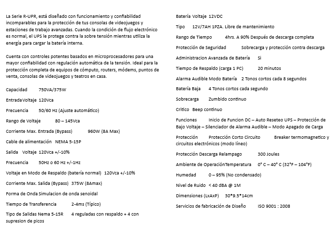 UPS CDP 750VA R-UPR758 750va/375w 8 tomas