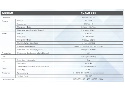 Regulador De Voltaje CDP 4 Tomas 4 USB RU-AVR 604 600va