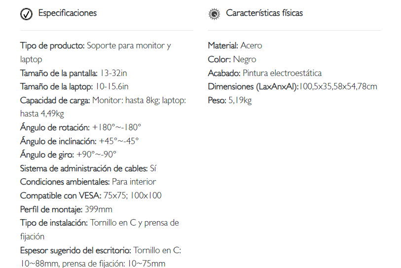 Soporte Para Monitor y Laptop KlipXtreme KMM-301 Monitores de 13 a 32" laptop de 10 a15,6"