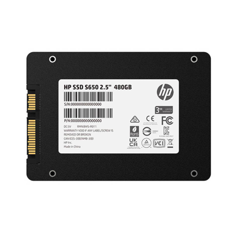 SSD HP S650 480Gb 2,5Inch Sata3,0 3D TLC NAND Interno 345M9AA·ABB