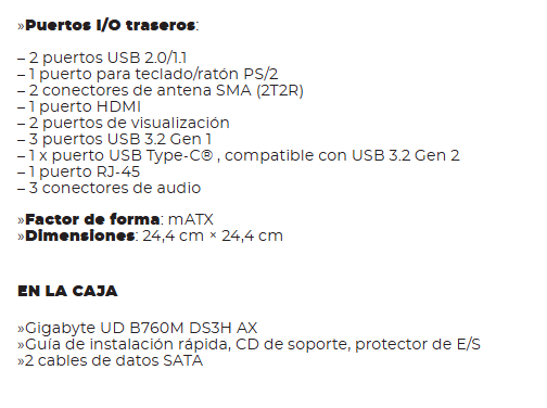 MBO GIGABYTE B760M DS3H AX 14AVA RAM-DDR5 WIFI BT HDMI 2DP 2M.2 USB-C PCIE4.0 MATX