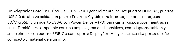 Adaptador Gazal USB Tipo C A HDTV 8 EN 1 2xUSB3.2/2USB-C/1-HDMI/1xSD/1MicroSD/1xRJ45/ 0171407