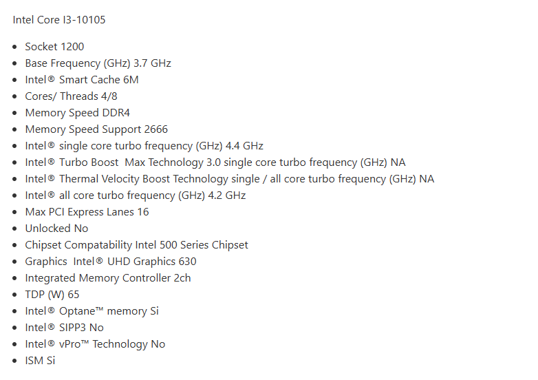 Proc. Intel Core i3-10105 3,7Ghz 4,4GHz 6Mb 4Nucleos LGA1200 10MA GEN