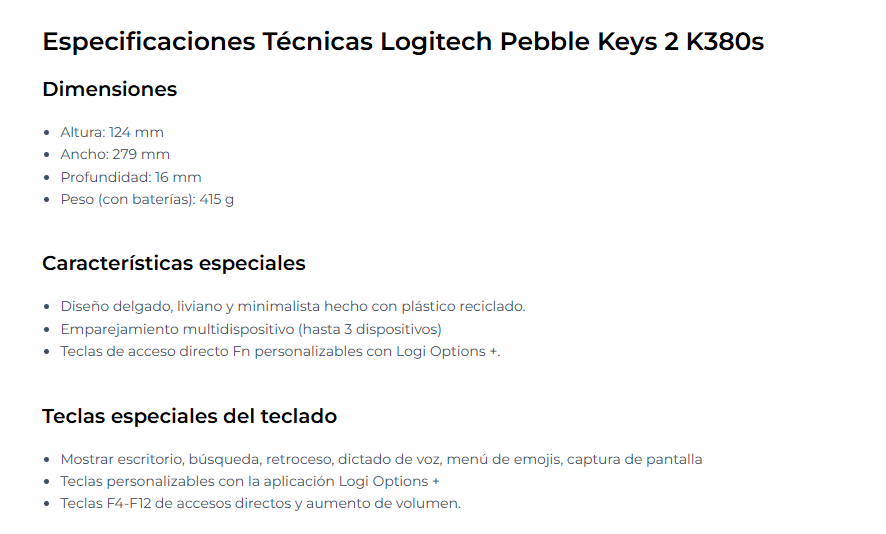 Teclado LOGITECH PEBBLE KEYS 2 K380S Wireless SP Blanco 920-011784