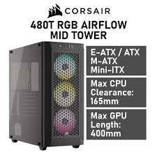 Case Corsair ATX 480T RGB AIRFLOW TEMPERED GLAS 1TYPE-A 2USB3.2 3VENT. RGB BLACK  CC-9011272-WW