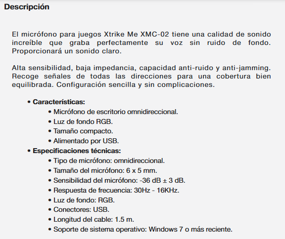 Microfono XTRIKE ME XMC-02 FLEXIBLE OMNIDIRECCIONAL/100% PURO RENDIMIENTO/LUZ DE FONDO RGB/CONEXION USB