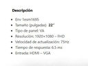 Monitor LED ENV 22" 1ESM1695 FHD 1920x1080 VGA HDMI Bisel Ultra delgado Black Panel VA