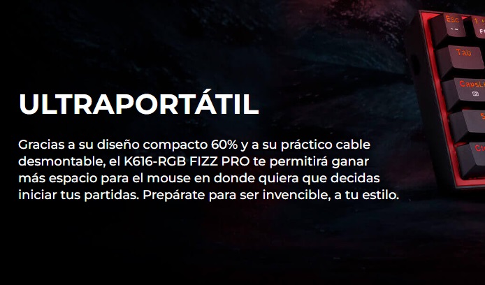 Teclado Gaming Redragon FIZZ PRO K616-RGB Negro Mecanico Wireless 60% Switch Rojo Wired / 2.4Ghz / BT