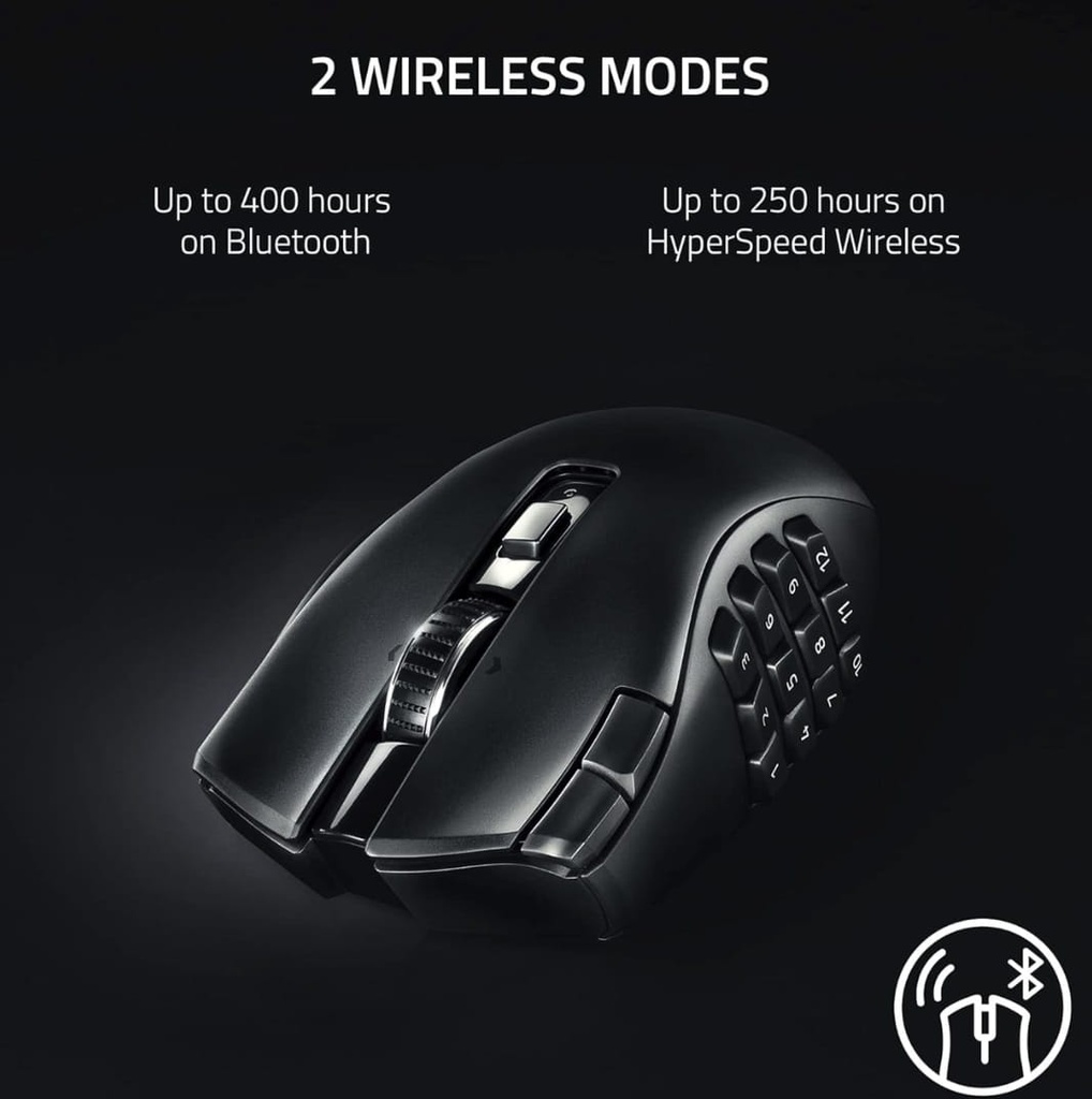 MOUSE GAMER RAZER NAGA V2 HyperSpeed Wireless 2.4Ghz y BT 30K 19Botones RZ01-03600100-R3U1