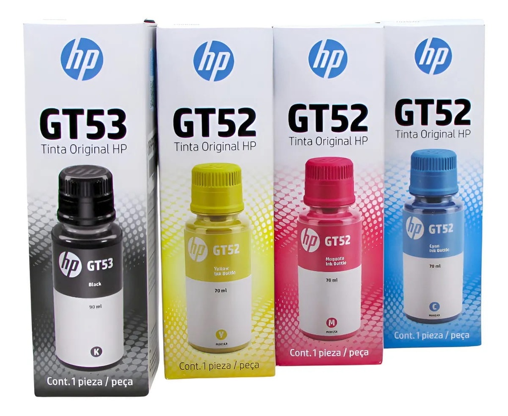 Pack de 4 Tintas HP Cyan-Magenta-Yellow-Negro GT52 GT53  9F3N4AL