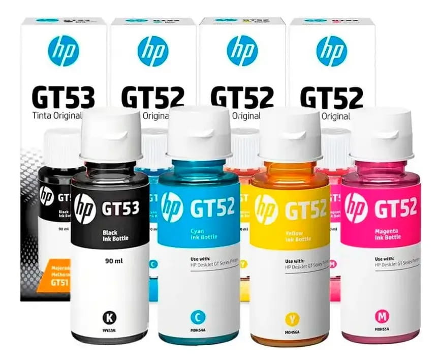 Pack de 4 Tintas HP Cyan-Magenta-Yellow-Negro GT52 GT53  9F3N4AL