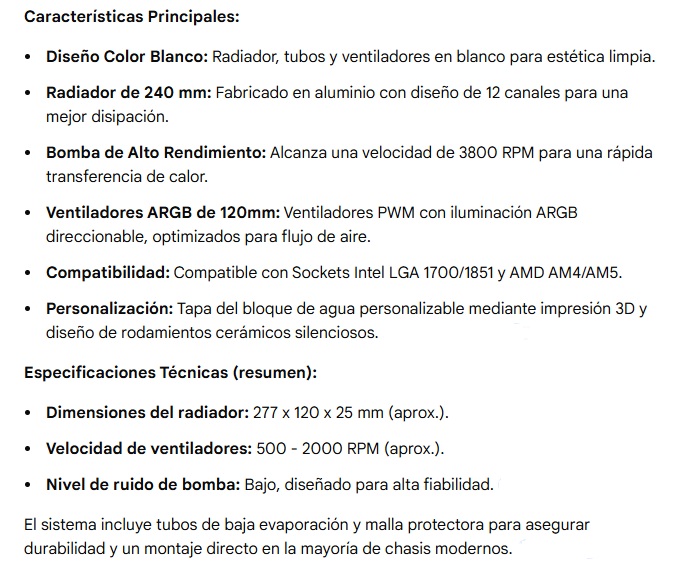 CPU COOLER MSI MAG CORELIQUID  A13 240MM WHITE ARGB LGA 1700/1851 AMD4 AM5