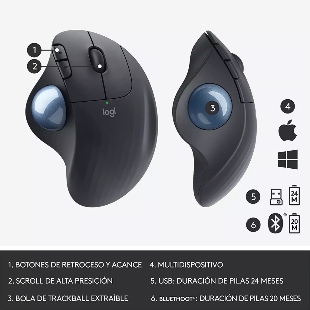 Mouse Logitech Ergo M575s Negro Wireless Trackball Bt Logi Bolt 910-007031