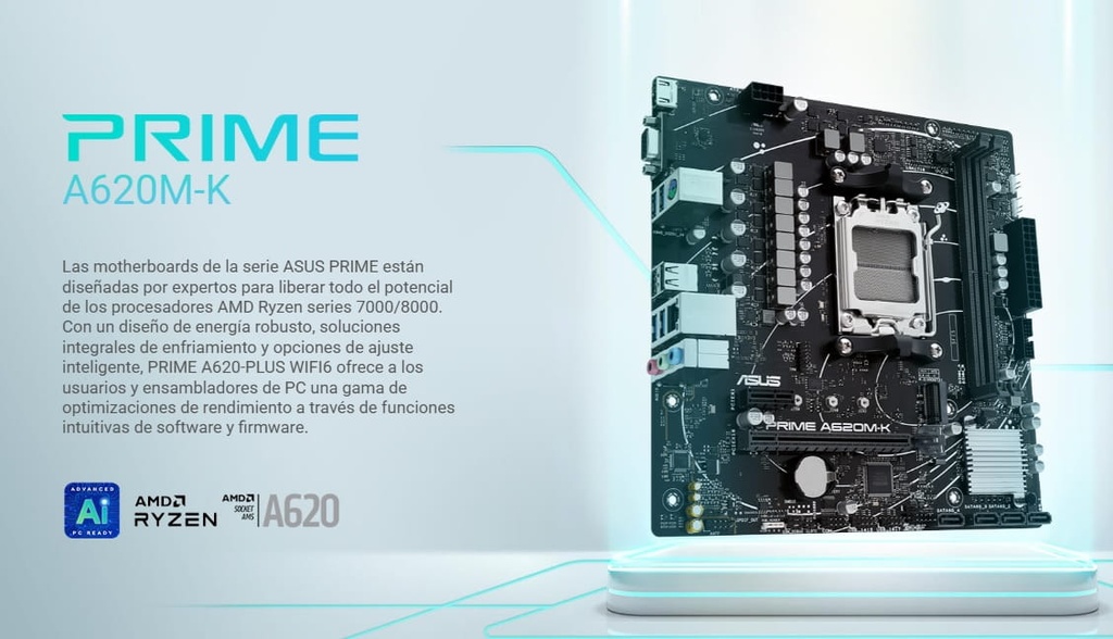 Mbo Asus Prime A620m-k Amd Am5 Ryzen 7000 2xddr5-5200 Vga Hdmi M.2 6usb Pcie4.0 Micro-atx 90MB1F40'M0EAY0