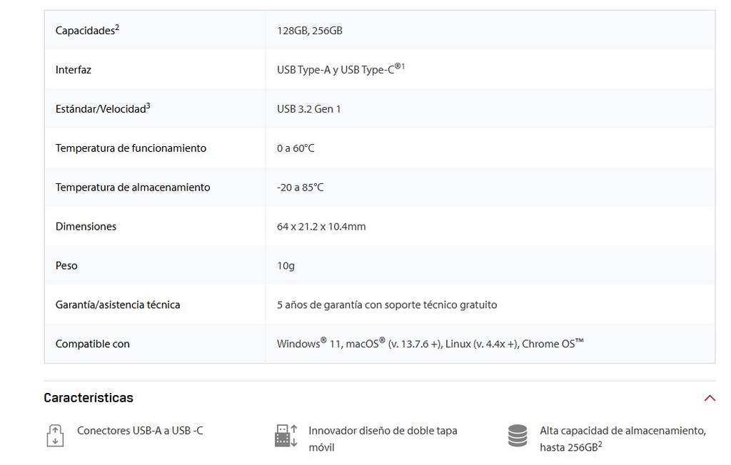 Flash Kingston 256GB DataTraveler Duo USB-A + USB-C USB 3.2